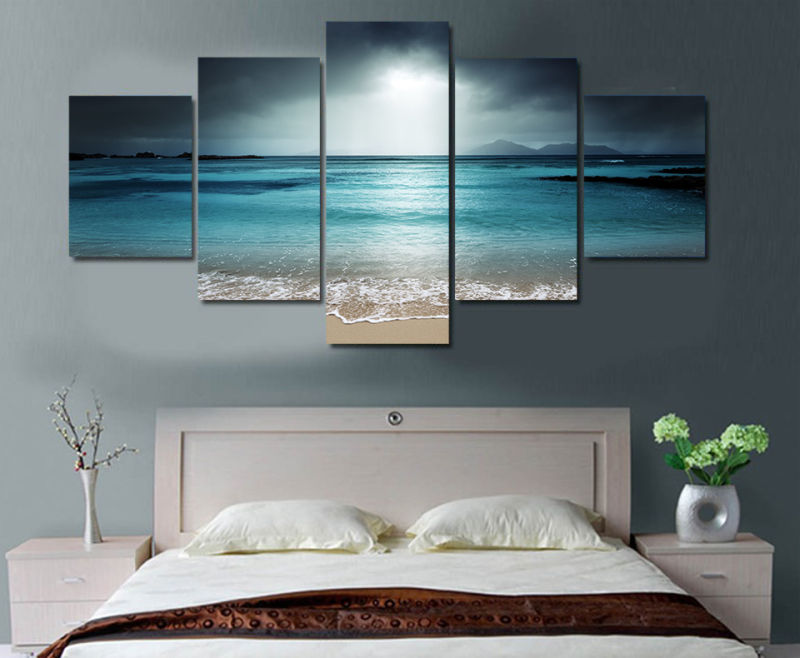 HD Printed Beach Ocean Sea Sunset Painting Canvas Print Room Decor Print Poster Picture Canvas Mc-093