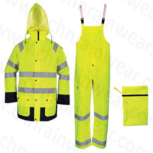 PVC Coating High Visibility Reflective Safety Rainsuit