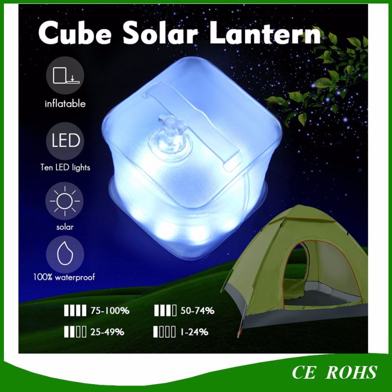 10 LED Inflatable Cube Solar Lantern with Power Indicator for Camping Hiking