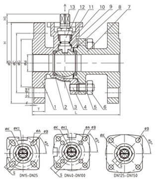 DIN 2PC Carbon Steel Flanged Floating Ball Valve Dn100