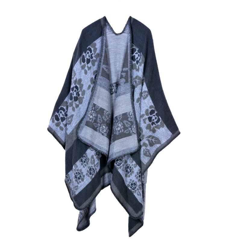 Women's Color Block Open Front Blanket Poncho Geometric Cashmere Cape Thick Warm Stole Throw Poncho Wrap Shawl (SP212)