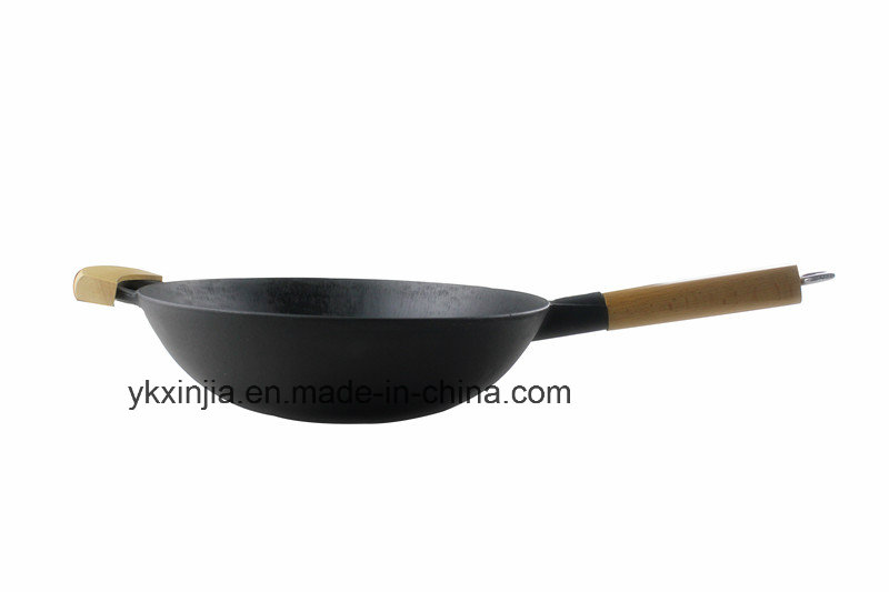 No Fumes Wok Whole Wood Handle Wok Cast Iron Cookware