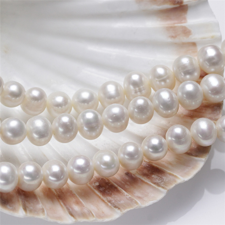 10mm AA Semi Near Round Large Size Real Fresh Water Freshwater Pearl Beads String Pearl Strand