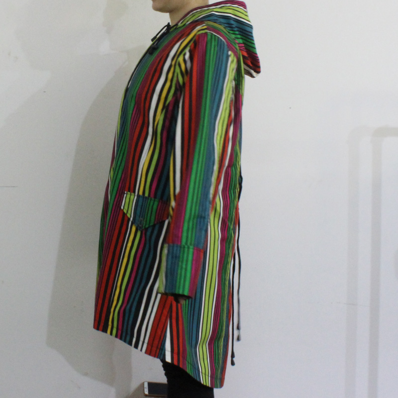 Colourful Stripe Hooded PVC Raincoat for Woman