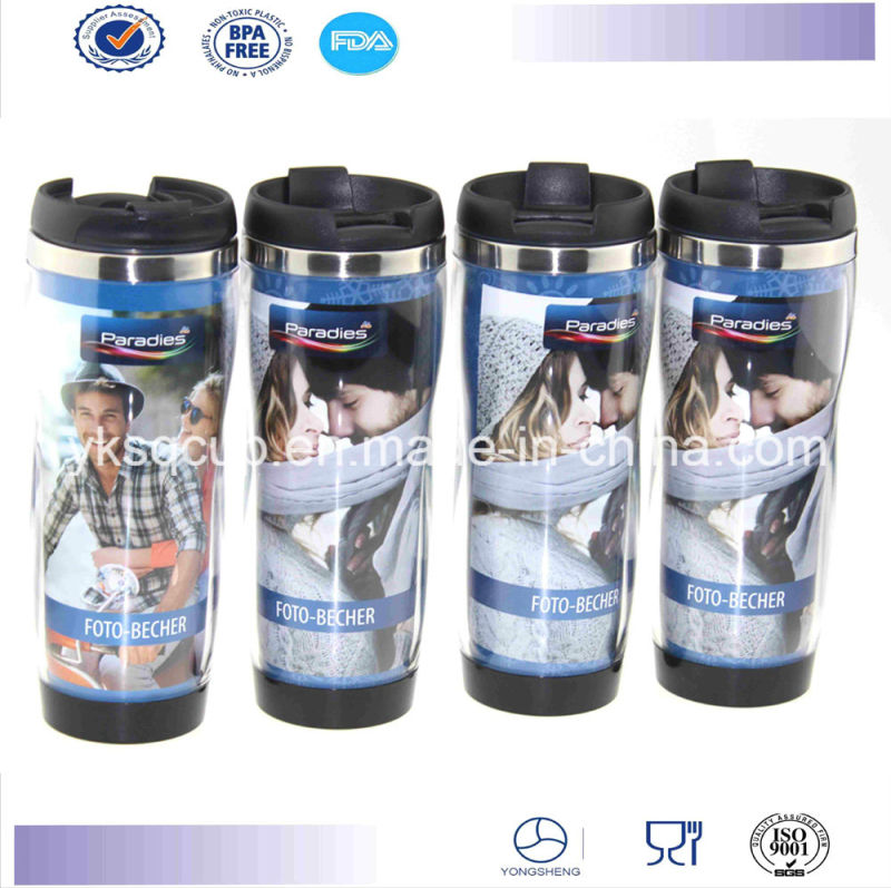 350/420ml Double-Wall Stainless Steel Travel Mug with PP Plastic Leak-Proof Closing Lid