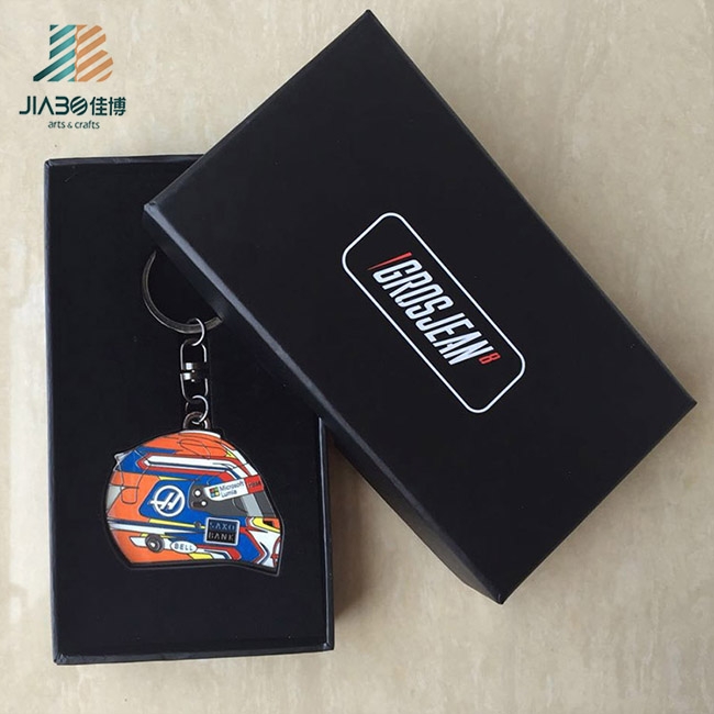 Jiabo Custom Design Metal Black Helmet Keychain with Box