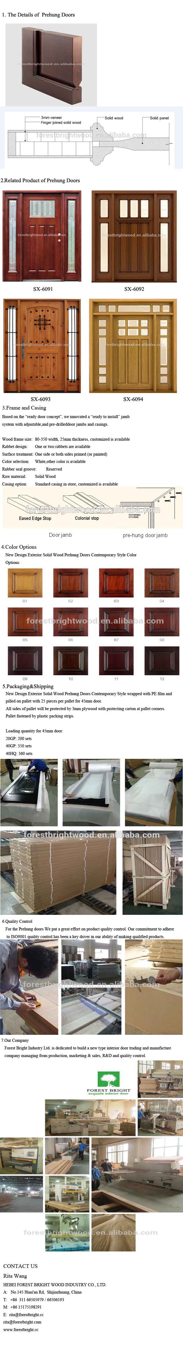 New Design Exterior Solid Wood Prehung Doors Contemporary Style