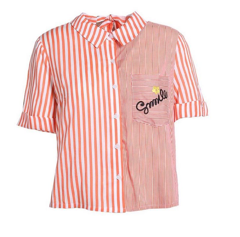 Summer Stripe Round Neck Short Sleeve Fresh Ladies Shirts