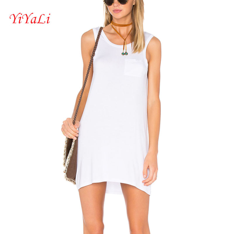 White Open Back Front Pocket Sleeveless Mini Dress