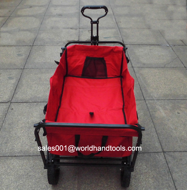 Folding Wagon with Red Fabric and PU Wheel