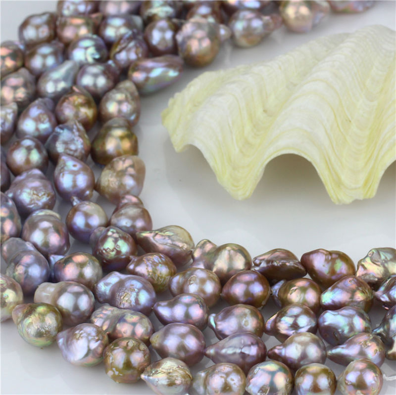 Freshwater Loose Pearl Strand Size 15mm Grade AA Light Peacock Nulceated Pearl Strand