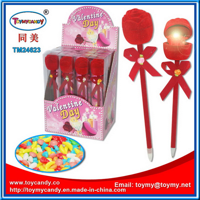 Valentine Rose Pen Toy with Light and Candy