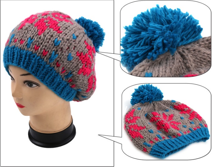 Hot Sale Jacquard Hand Knit Hat with POM POM