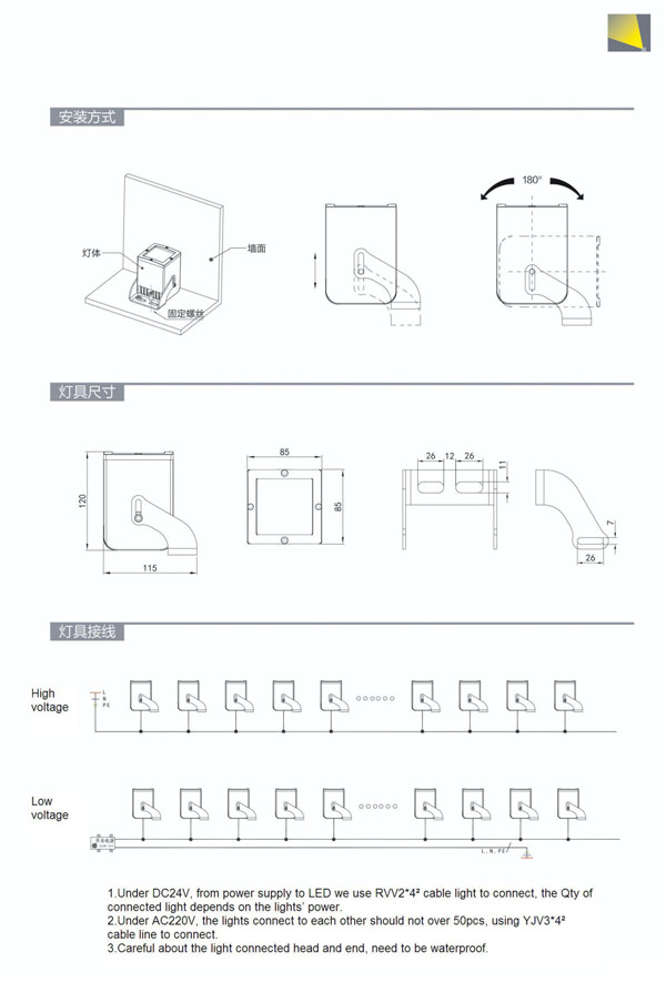 Square Wall Lighting 12W LED Wall Light IP65