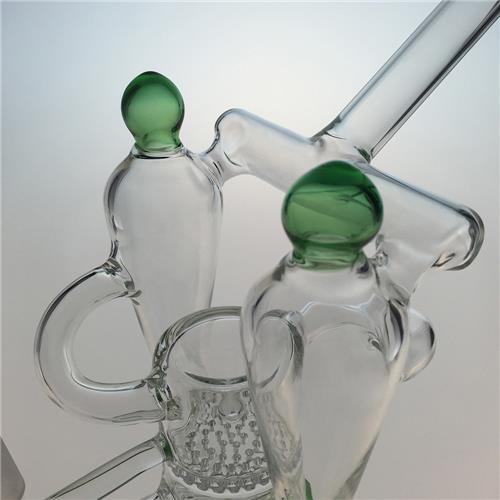 Double Recycler Hookah Glass Smoking Pipe with Honeycomb Perc (ES-GB-392)