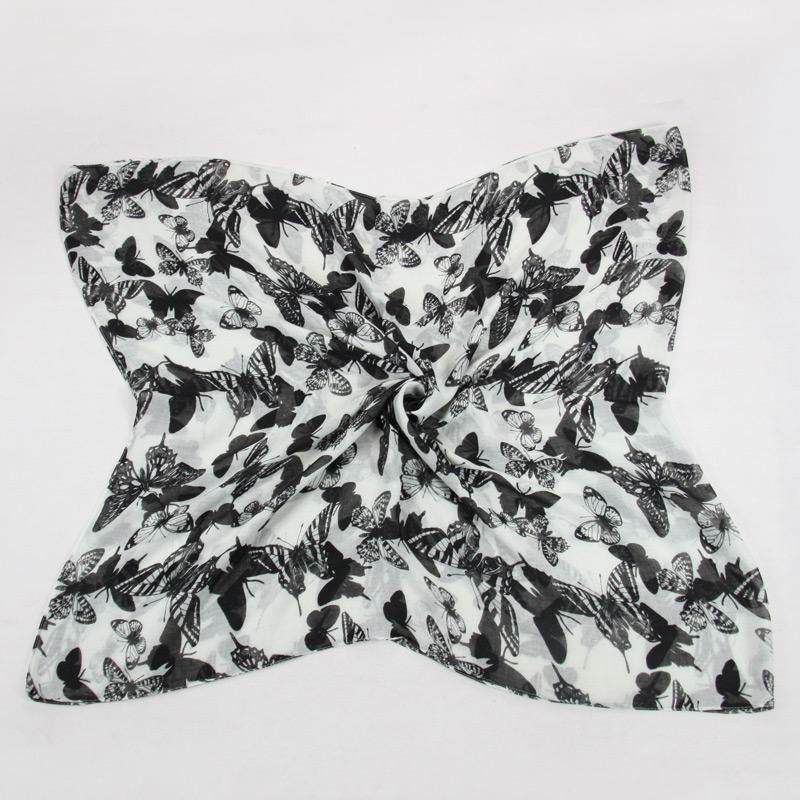 Women Black and White Butterfly Printing Design Scarf