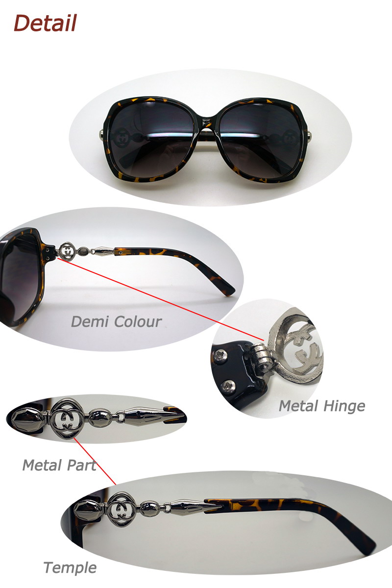 2015 Fashionable Ladies Plastic Sunglasses with Metal Decoration (WSP412415)