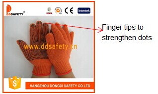 Orange Cotton Knitted Black DOT Glove Dkp133