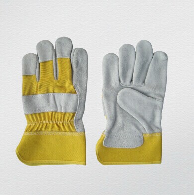 CE Approved Cow Split Leather Work Glove Cotton Back