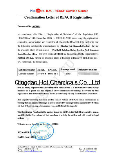 Calcium Chloride Prill/Pellet/Ball Reach Registered