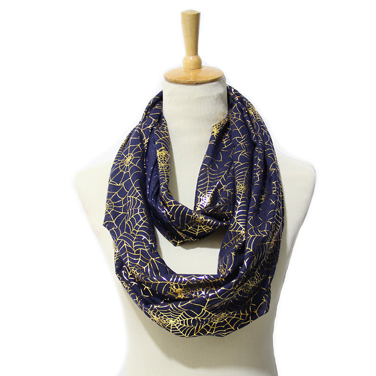 Women's Spring Summer Golden Foil Spider Web Printing Scarf Snood (SW145)