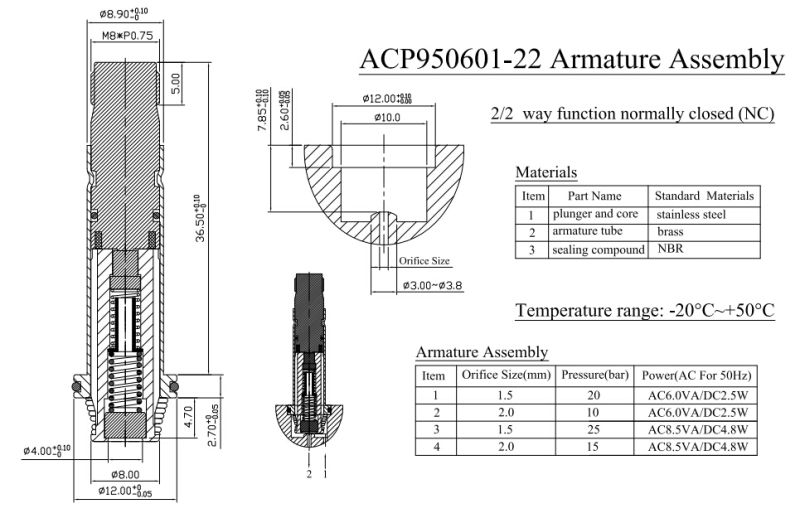 Solenoid Valves Armature 8mm 9mm 10mm