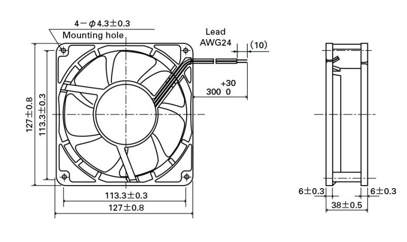 127X127X38mm Aluminum Housing Plastic Impeller DC12738 Axial Fan