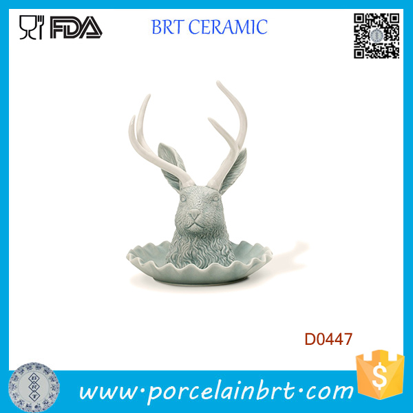 Matte Glacier Color Antelope Head Shape Ceramic Jewelry Holder