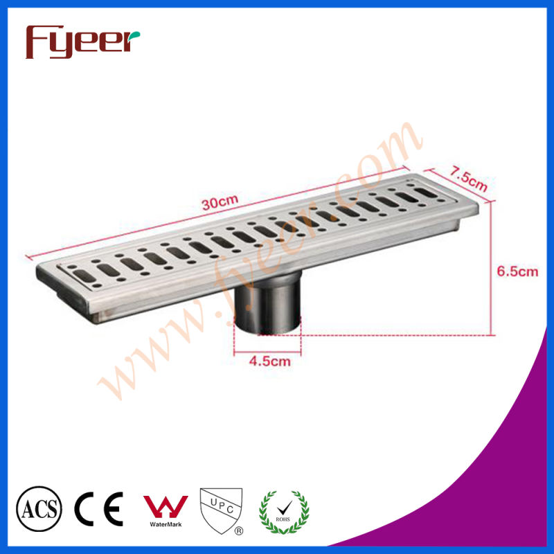 Fyeer 30cm Odor-Resistant Rectangle Stainless Steel Long Floor Drain