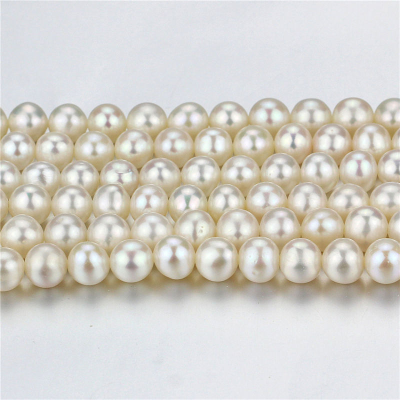 Size 7mm Freshwater Near Round Loose Strand Grade AA White Color Genuine Pearl String