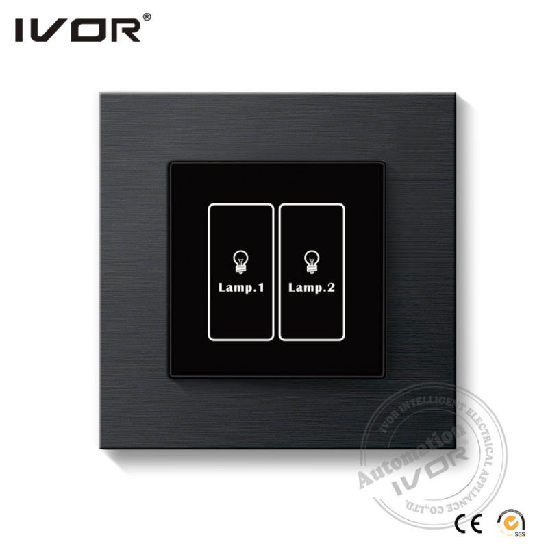 2 Gangs Lighting Switch Touch Panel Aluminum Alloy Outline Frame (HR1000-AL-L2-B)