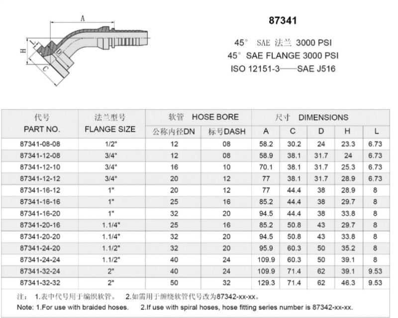 45 Elbow SAE Flange 3000 Psi Hose Fitting Flange Fitting (87341)