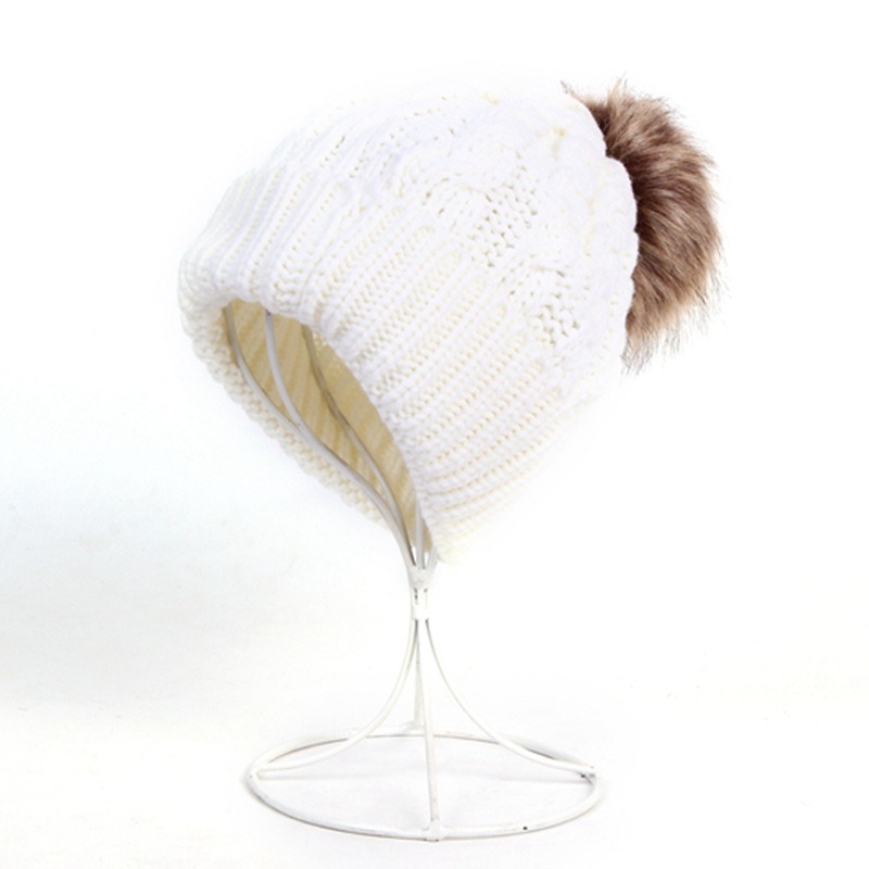 Womens Mens Fake Fur Ball Cap POM POM Knitted Beanies Thick Hat (HW100)