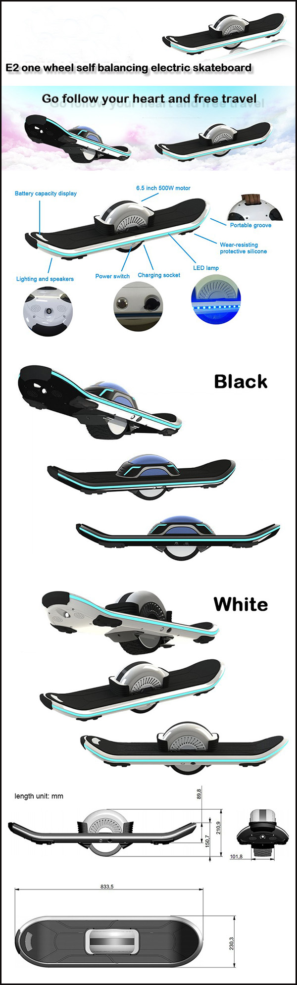 2016 Most Popular Electric Mobility Scooter One Wheel Electric Skateboard