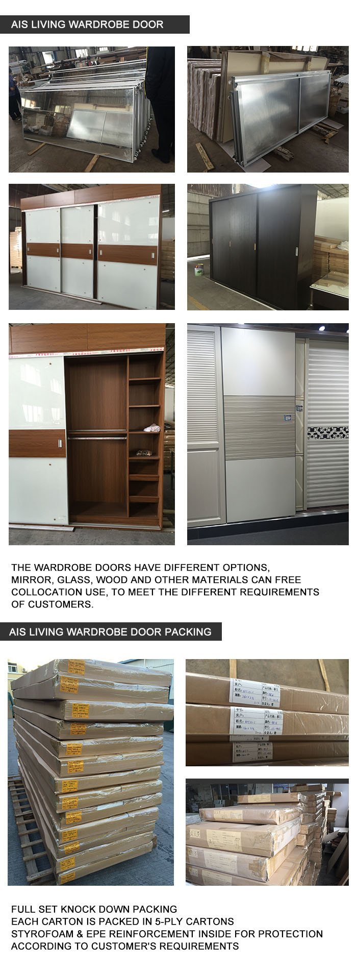 Hot Selling Bedroom Wardrobe Closet Designs for Wholesale (AIS-W026)