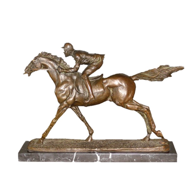 Sports Bronze Sculpture Hrose Race Carving Decor Brass Statue TPE-024