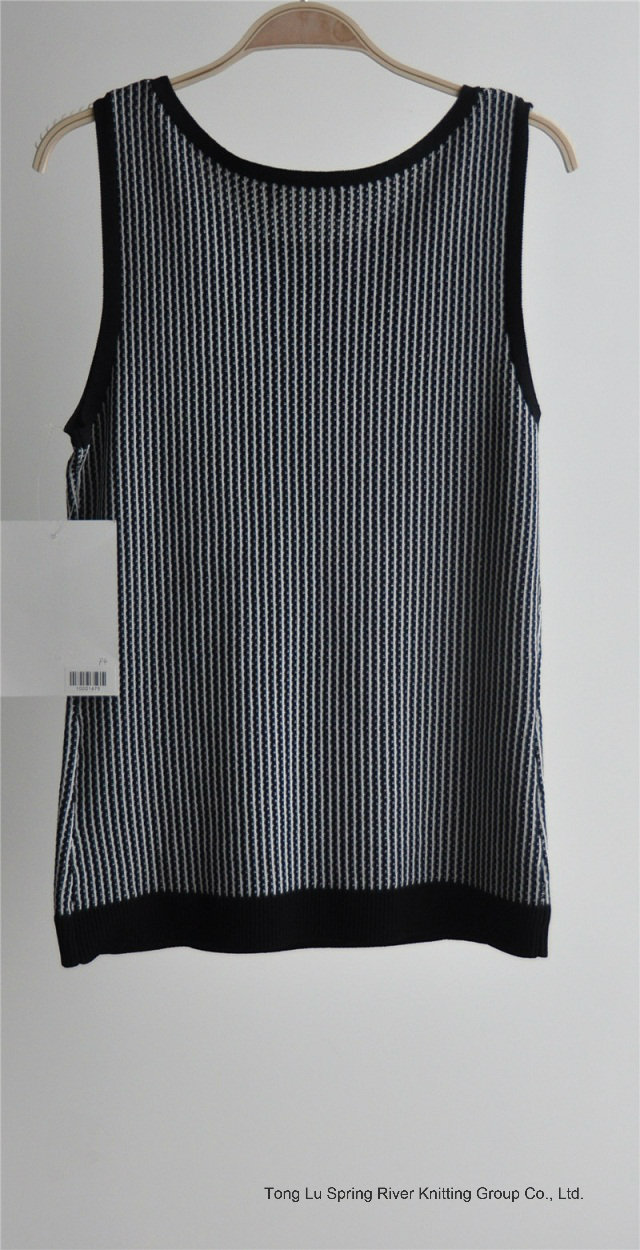 Ladies Pure Colour Striped Sleeveless Sweater