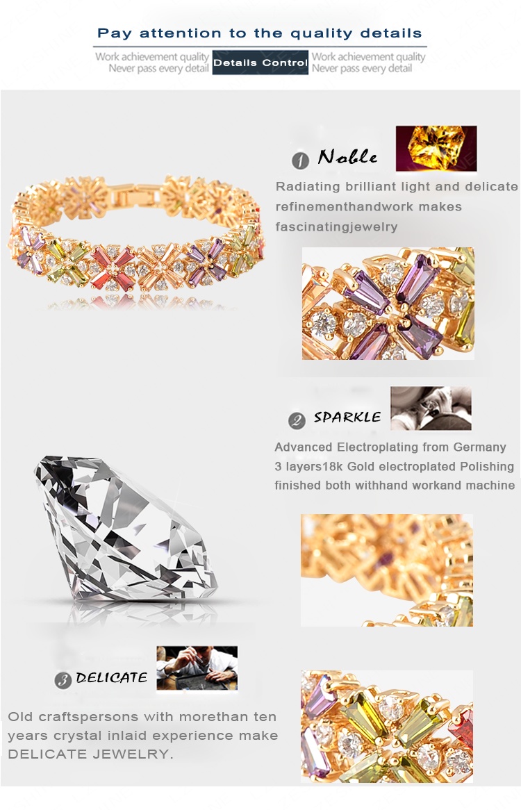 Women Gold Inlaid Zircon Wedding Bridal Bracelets (CBR0011-C)