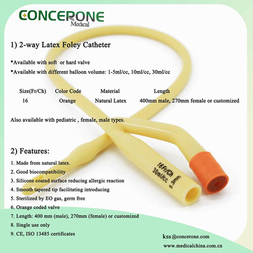 Medical Disposable Latex Foley Balloon Catheter 2 Way