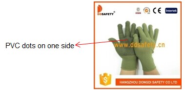 Bamboo Green Nylon /Polyester Gloves with Black PVC Dots Dkp414