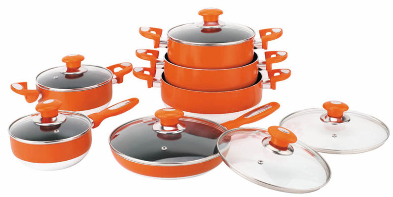 Kitchenware 12 PCS Orange Aluminum Non-Stick Coating Cookware Set