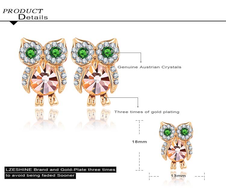 Cute Owl Austrian Crystal Earrings (ER0006-C)