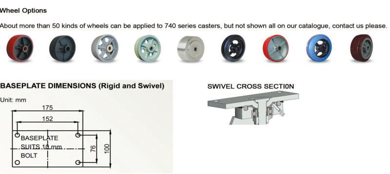 6 Inch to 8 Inch Wastebin Rigid Castor with Iron Wheel