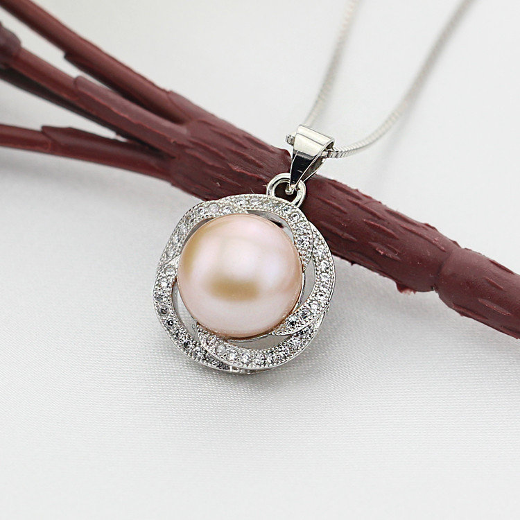 Fashion Freshwater Nice Design Pearl Pendant AAA Button 11-12mm 925 Silver Natural Pearl Pendant