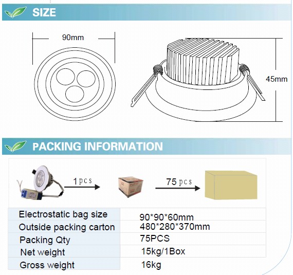 3W LED Ceiling Light with CE RoHS (GN-TH-WW1W3-D)