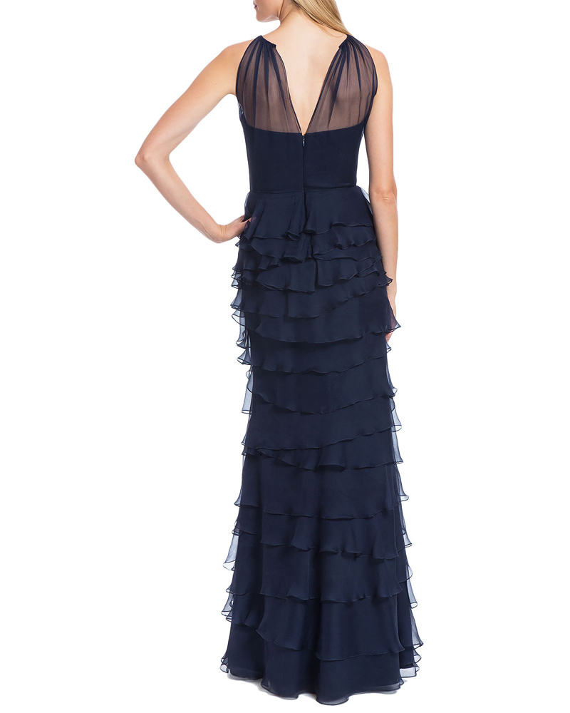 Spanghetti Strap Tiered Ruffle Shirt Evening Dress