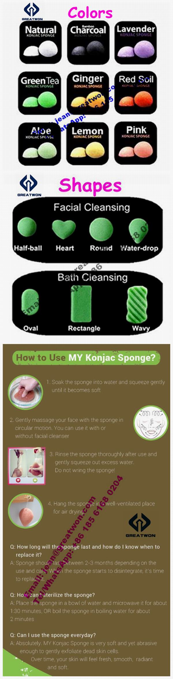 Cellulose Sponge Green Tea 100% Natural Vegetable Plant Konjac Sponge for Body Cleansing Baby's Favorite