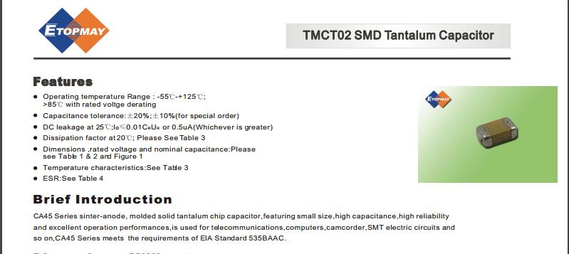 High Quality Hot Sale Multilayer Tantalum Capacitor Fot Communication / and camera