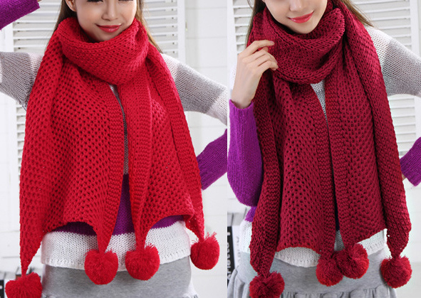 Womens Multiple Style Neck Warmer Thick POM POM Winter Knitted Scarf (SK126)