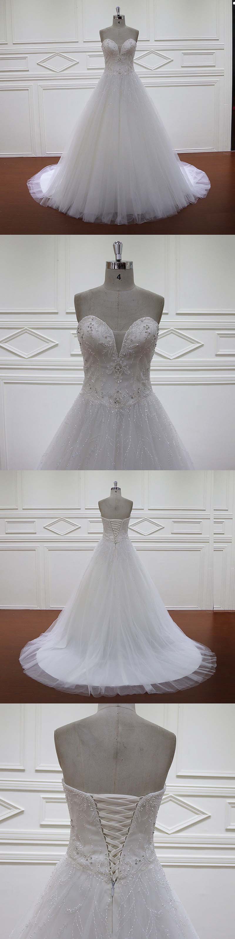 Brilliant Beaded V Neckline A-Line Bridal Dress